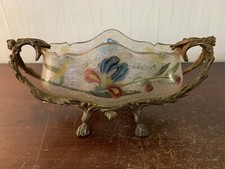 Enameled Glass Centerpiece Cup and Metal Frame