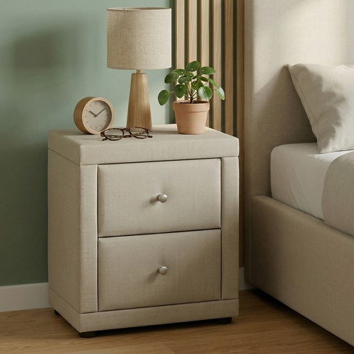 Table chevet beige tissu 2 - de,