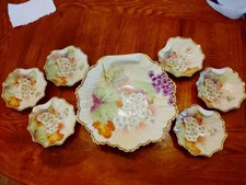 Antique Porcelain Royal Rudolstadt Prussia Desert Berry Bowl Set Hand painted 