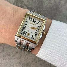 RARE Seiko Premier Tank Roman Dial Ref. 7N32-0DS0 Quartz Two Tone Men Watch