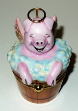 LIMOGES FRANCE BOX -ARTORIA- ANGEL PIG & WINGS IN BUBBLE BATH -WHEN PIGS FLY- LE