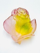 Pink flower bowl in glass paste signed Daum France