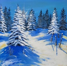 "Enchanted Snow" Original Painting by Carin - White Winter - 40x40 cm