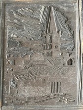 Large Antique / Vintage Linoleum Cut / Linocut Printing Block / Plaque