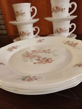 Vintage Arcopal  White Set For 4 People France Light Floral Gift Hand Painted  