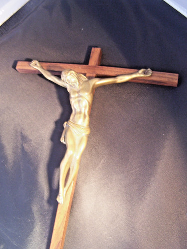 Ancien crucifix bronze bois - crucifix, et