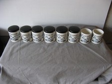 Lot of 8 Antique Blue Flower Decor Spice Jars circa 1960-70 Sarreguemines