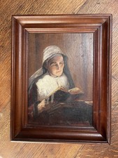 Artiste à identifier - Huile sur panneau de bois - Monogrammée - La liseuse -XIX