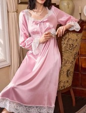 Satin Glossy French Pink Ruffle Long Sleeves NIGHTGOWN Slip Babydoll XL Oily NEW