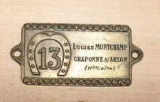 OLD METAL PLATE REPOUSSEE LUCKY CHARM NAME