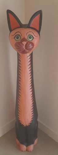 Chat sculpté bois pas - sculpté, en