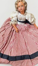 Vintage French Doll Celluloid 1940s Blonde 12” Red Striped Dress Earrings Poupee