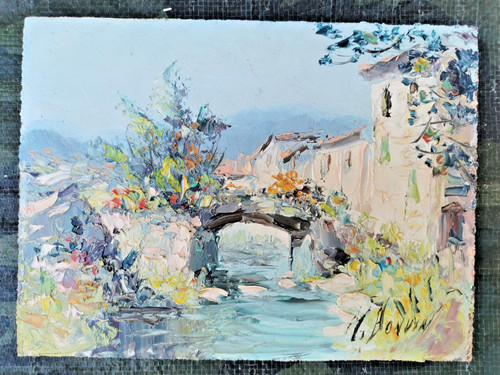 Tableau huile paysage - huile, signé