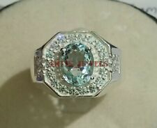 Naturel Aigue-Marine Pierre Précieuse Avec 14K or Blanc Plaqué Argent Bague pour