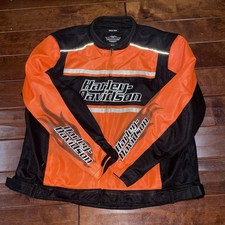 HARLEY DAVIDSON Motorcycle Black Orange Performance Racing Jacket Sz 3XL Vest
