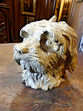 GROS POT A TABAC porcelaine  barbotine début 20ème "tête  de chien  "