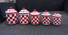 french Checkered Enamelware red/white GRANITEWARE ENAMEL 5 canisters lustucru