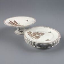 Compote maker & 6 dessert plates Choisy Terre de Fer Sepia 19th century very nice condition