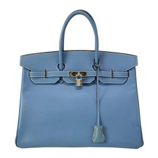 Auth HERMES Birkin 35 Blue Jean Veau Epsom square K Handbag