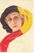 Illustrator - Bourrillon - Woman with the flag of Belgium in turban on