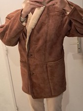 Veste Cuir Retourné Fourrure Véritable Couleur Marron Beige Taille 44/XXL Vintag