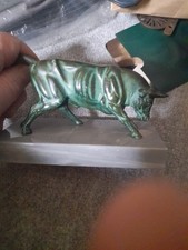 Presse-livres taureau en fonte patine verte – bookend métal ancien – art animali