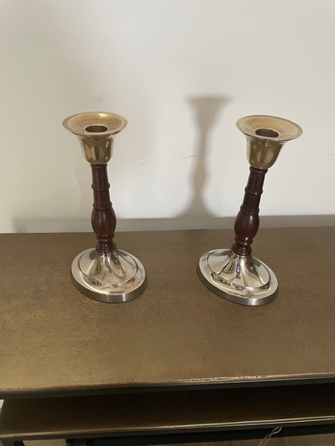 Paire bougeoirs bois et - de,