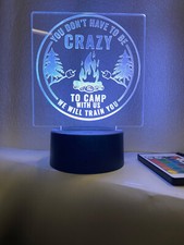 Camping Sign Crazy Camp LED Edge Lit Sign Light Up W/ 16 Color LED Base & Remote