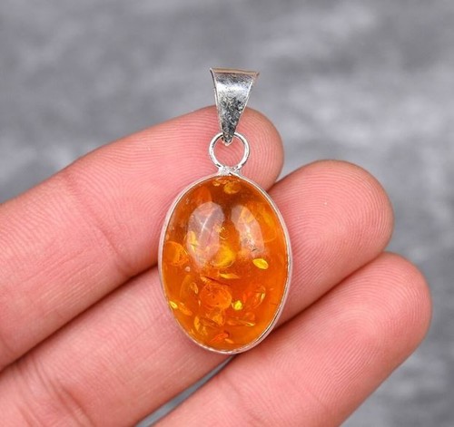 Collier pendentif ambre - collier,