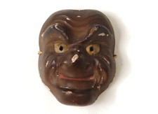 Masque de nô théâtre bois polychrome démon Gigaku O-beshimi Edo Japon XIXè