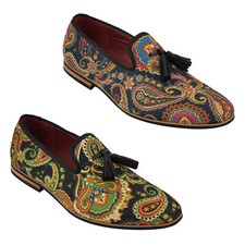 Hommes Cuir Gland Mocassin Vintage Style Créateur Imprimé Paisley Chaussure Bleu