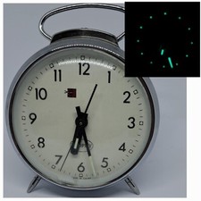 TROPHY MORNING ALARM CLOCK MECHANICAL ROUND CHROME 3 FEET WORKS