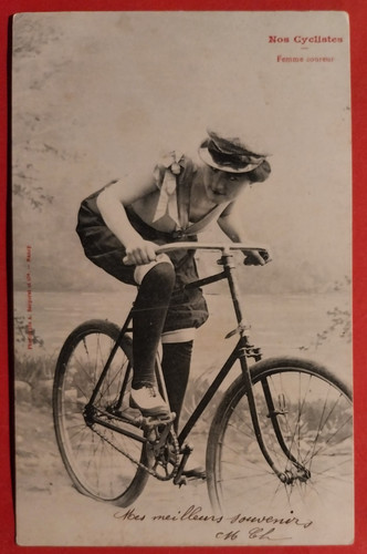 Carte postale vélo femme - carte,