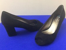 DANIBLACK BLACK SUEDE LEATHER PLATFORM PUMPS Shoes OPEN TOE SIZE 7M (box33)
