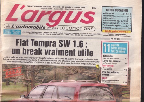 Argus 3419 fiat tempra sw - l'argus,