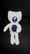 doudou peluche ours blanc bleu