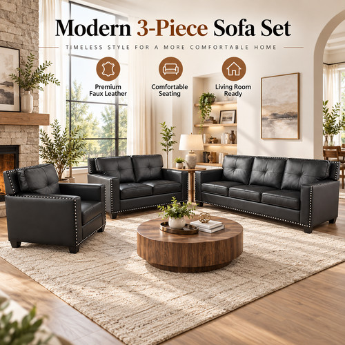 Black faux leather living - living, room