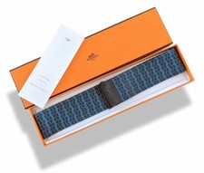 Hermes Brown Blue LA CRAVATE FOULARD Stirrup Tie Scarf 140 cm Length, NWTIB!