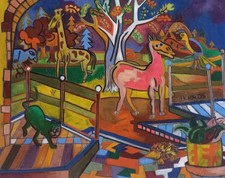 HUILES SUR TOILE TABLEAU GRAND FORMAT   ART NAIF - SURREALISME . ! ! !