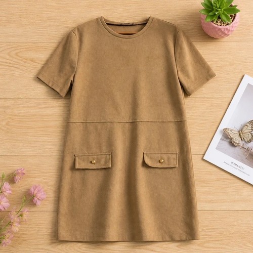 Robe courte trapèze beige - robe,