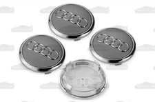 Audi Grey Chrome 61mm Wheel Rim Center Hub Caps Emblem 4PC Set 8W0601170JG3 OE