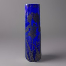Vase Vintage Émaillée Bleu Cobalt Iris France 1960 Belle Piece