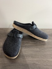 Haflinger Mens GRIZZLY BUCKLE Charcoal Gray Wool Clogs Slippers 45 /US 12