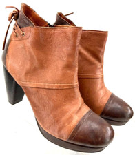 Brako Brown Leather Zip Bow High Heeled cap toe Bootie Boots Shoes Women's 10
