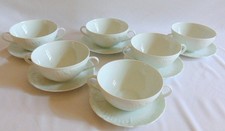 6 ANTIQUE LIMOGES PORCELAIN SOUP BROTH BOWLS EMBOSSED DECOR