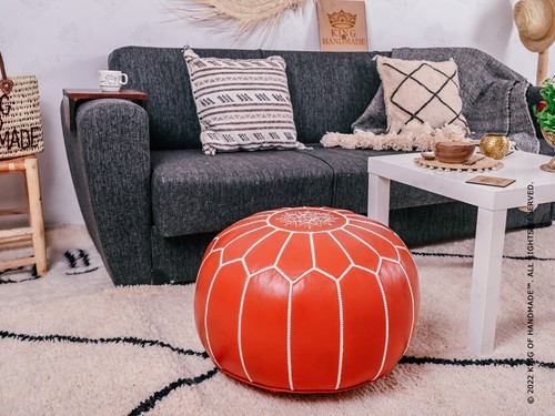 Leather pouf stuffed - leather,