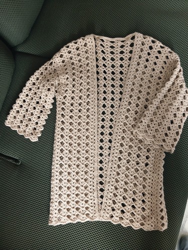 Longue veste crochet fait - longue, au