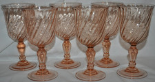 Set 6 Cristal D'Arques-Durand Glass Rosaline Pink Swirl Optic 6 3/8 Water Goblet