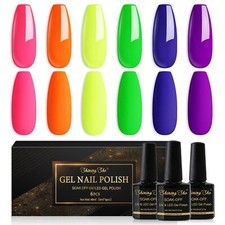 Néon Vernis Semi Permanent 6 Couleurs Rose Orange Vert Bleu Violet Gel UV Sem...