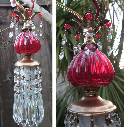 Vintage ruby glass brass - glass,